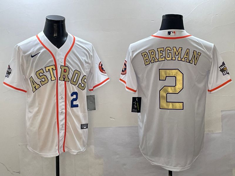 Men Houston Astros #2 Bregman White Gold Game 2025 Nike MLB Jersey style 3